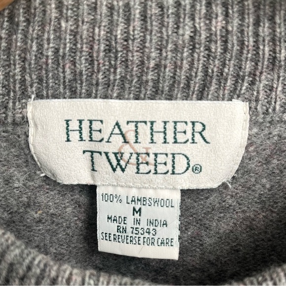 Heather & Tweed 100% Lambswool Gray Crewneck Sweater Size M - Picture 3 of 5